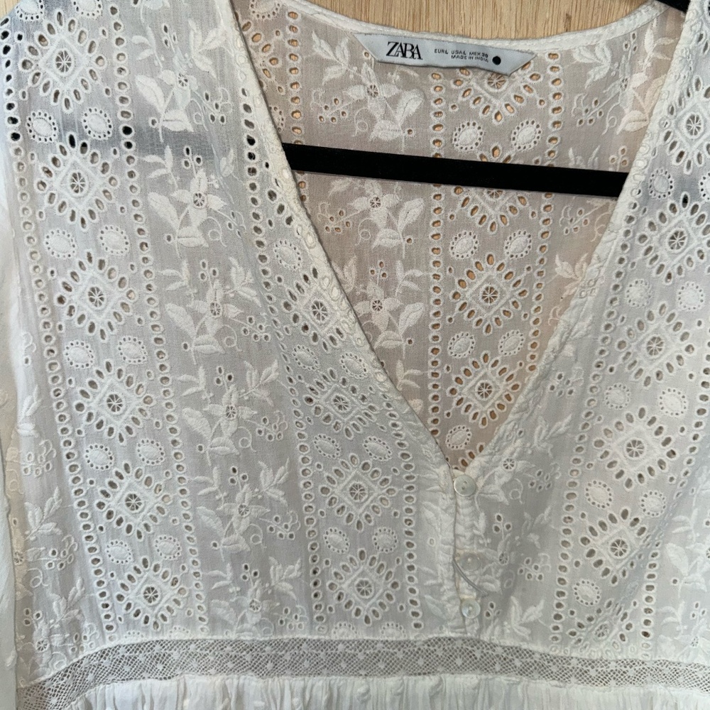Zara White Embroidered Dress